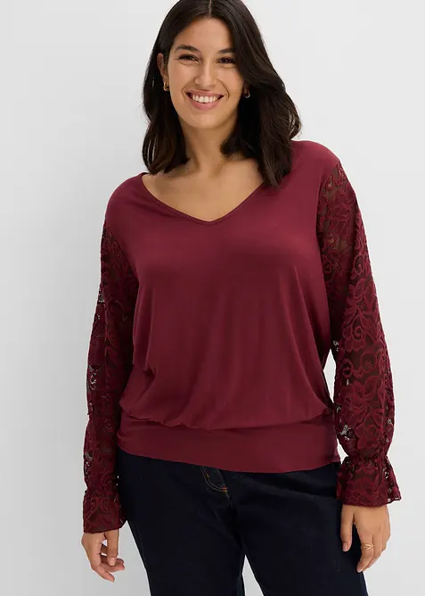 Maglia a maniche lunghe con pizzo, bonprix