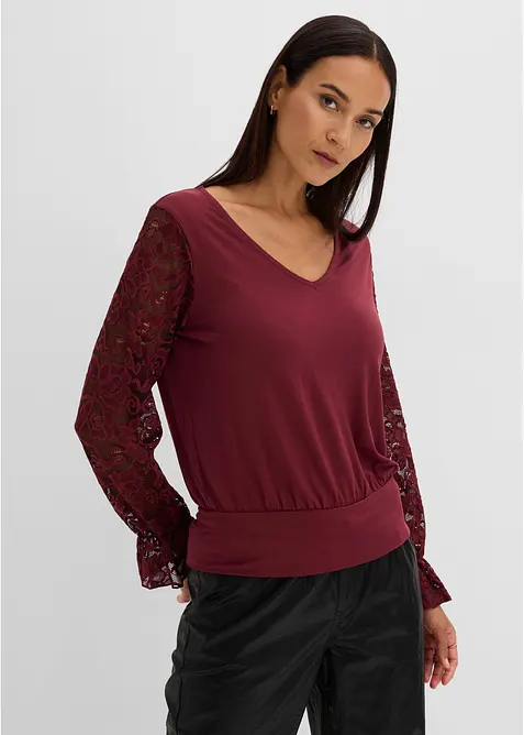 Maglia a maniche lunghe con pizzo, bonprix