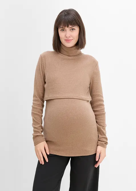 Maglione morbido pr&eacute;maman / da allattamento a collo alto, bonprix