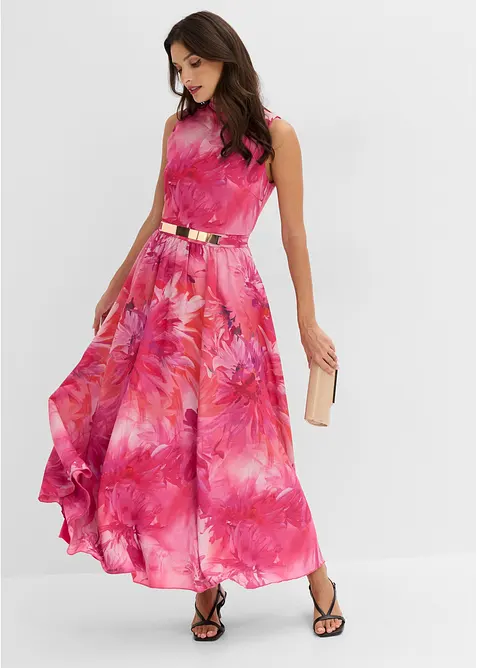 Abito di chiffon con colletto e inserto in vita, bonprix