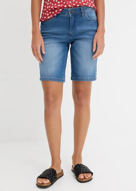 Bermuda in jeans elasticizzati, con risvolto colorato, bonprix