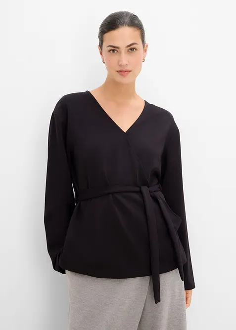 Maglia a portafoglio in misto viscosa fine, bonprix