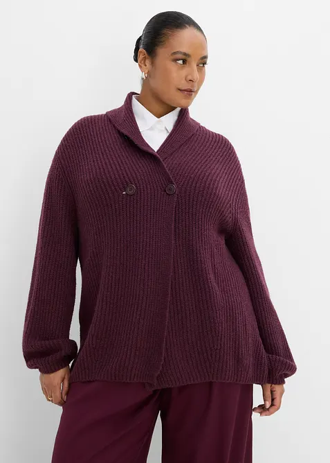 Cardigan in filato grosso con colletto a risvolto, bonprix