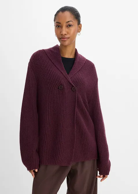 Cardigan in filato grosso con colletto a risvolto, bonprix