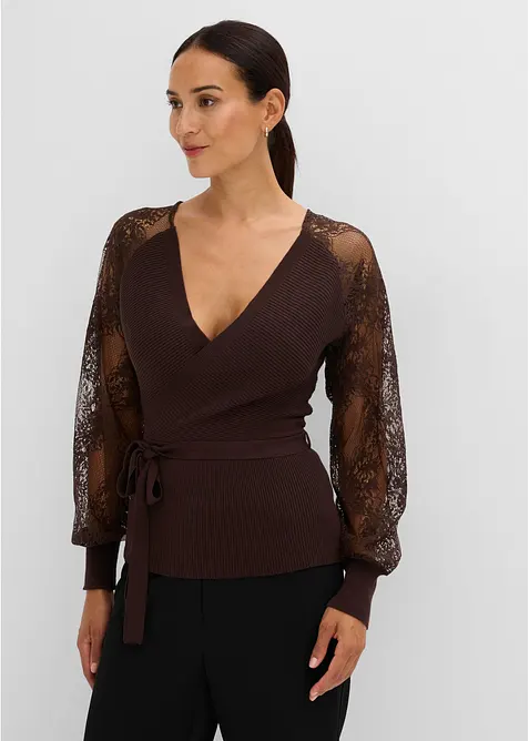 Maglione in filato fine con pizzo, bonprix