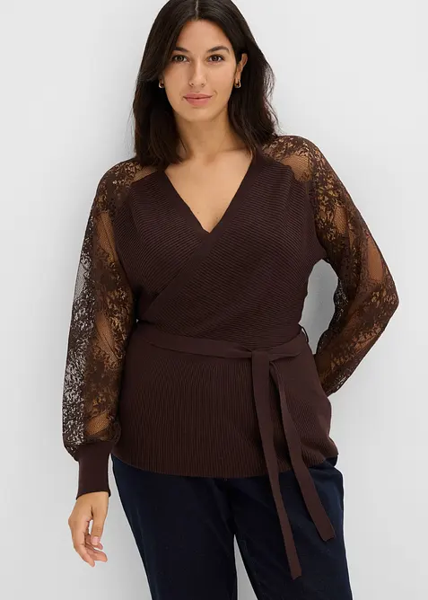 Maglione in filato fine con pizzo, bonprix