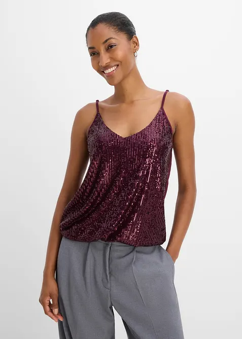 Top con spalline sottili e paillettes, bonprix