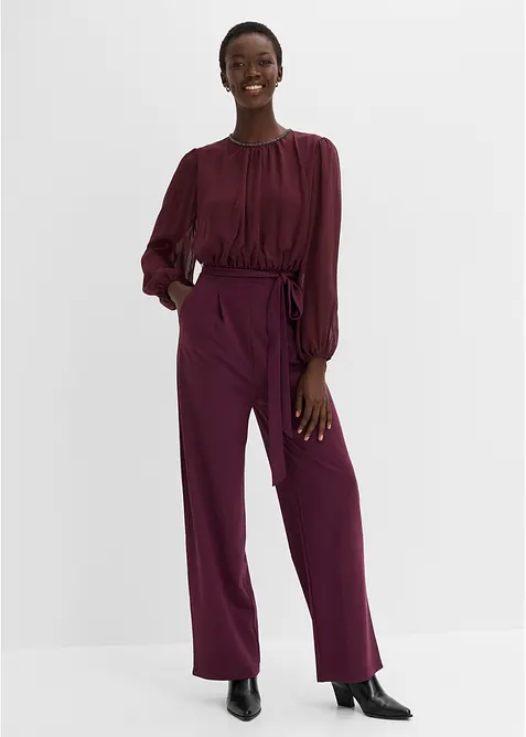 Tuta elegante con chiffon e cintura da annodare, bonprix
