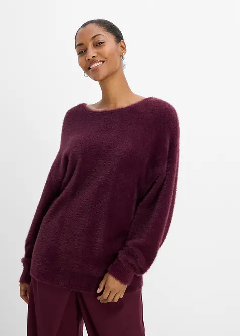 Maglione lungo in filato piumato morbido, bonprix