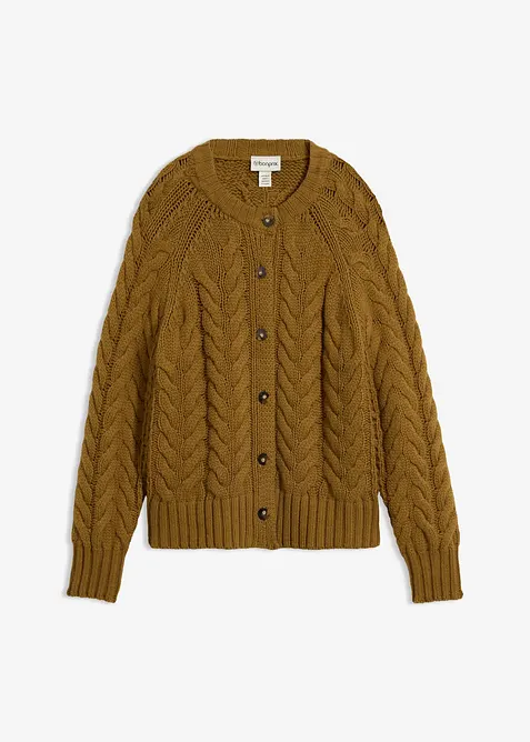 Cardigan in fine lana merino a maglia grossa con motivo a trecce, bonprix