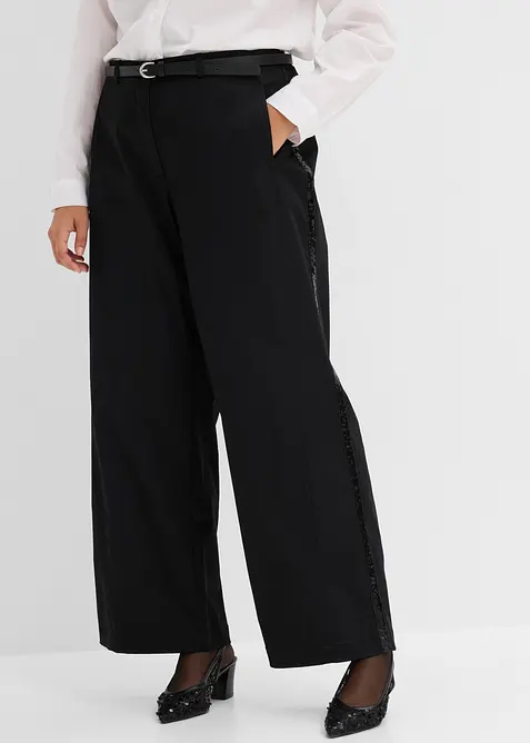 Pantaloni in cotone elasticizzato con bande laterali, bonprix