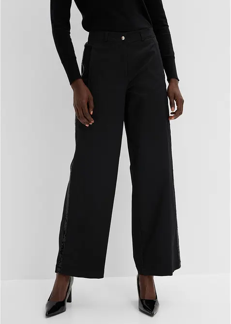Pantaloni in cotone elasticizzato con bande laterali, bonprix