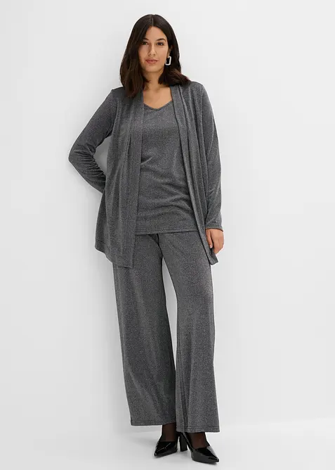 Maglia glitterata effetto 2 in 1 e pantaloni (set 2 pezzi), bonprix