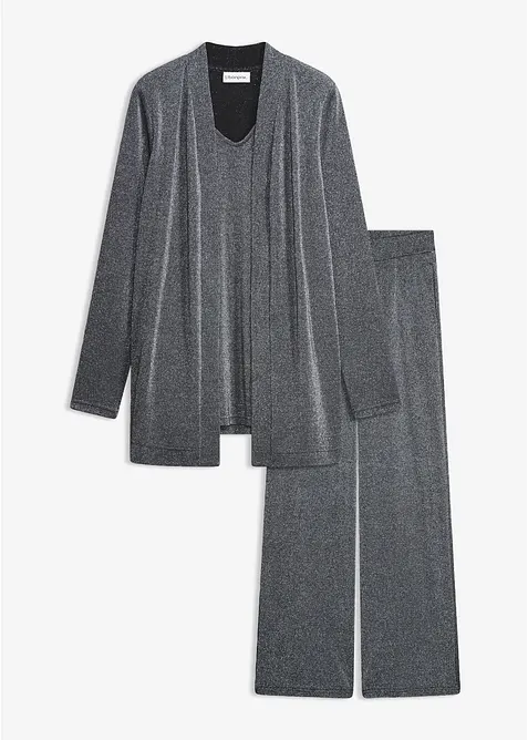 Maglia glitterata effetto 2 in 1 e pantaloni (set 2 pezzi), bonprix