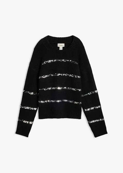 Maglione in filato fine con righe di paillettes, bonprix