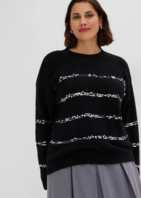 Maglione in filato fine con righe di paillettes, bonprix