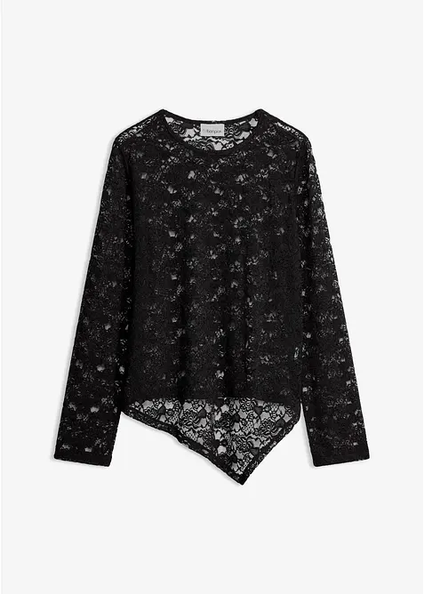 Maglia a maniche lunghe in pizzo elasticizzato, bonprix