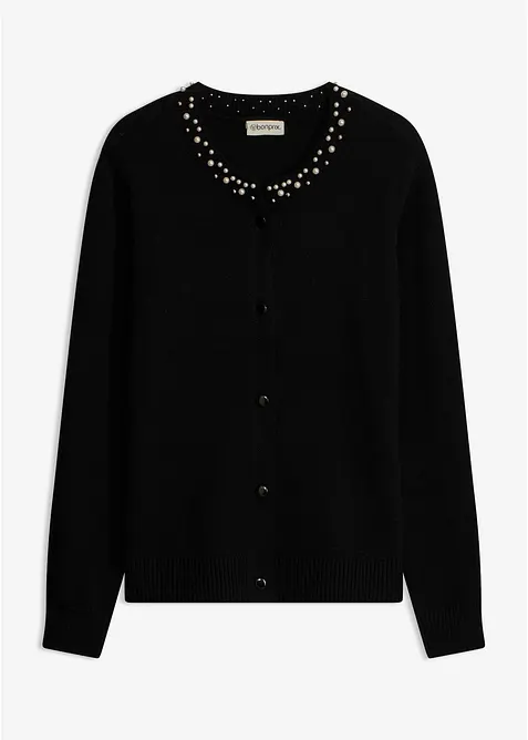 Cardigan in maglia fine con colletto impreziosito da perle, bonprix