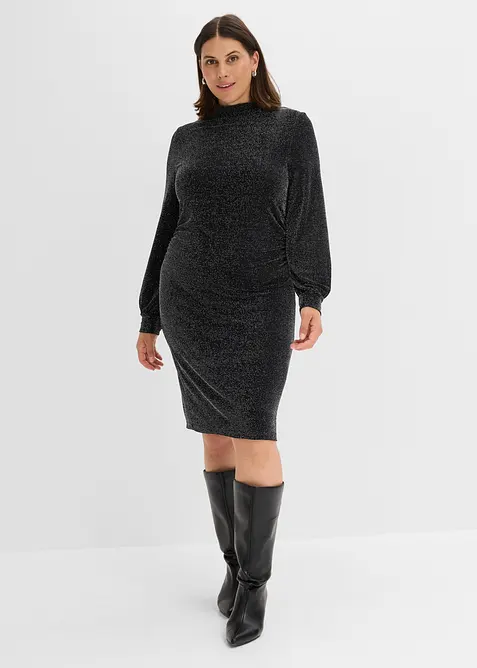Abito di jersey con arricciature laterali ed effetto glitterato, bonprix