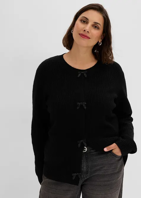 Cardigan in maglia fine con fiocchetti, bonprix