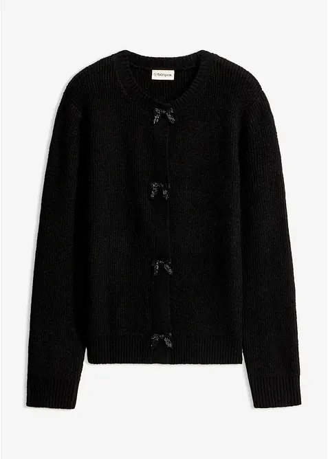 Cardigan in maglia fine con fiocchetti, bonprix