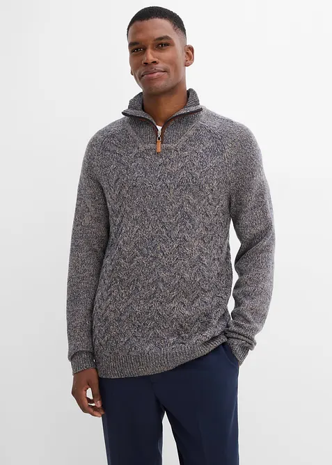 Maglione con collo alto e zip in misto lana, bonprix