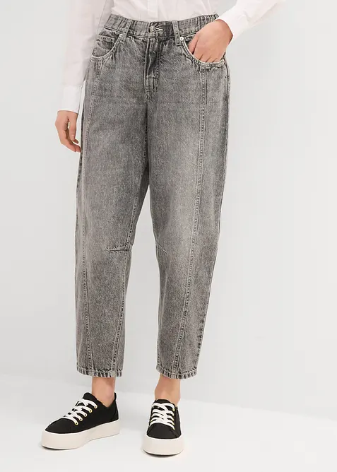 Jeans barrel cropped, vita media, bonprix