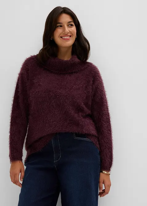 Maglione a collo alto in morbido filato effetto piume, bonprix