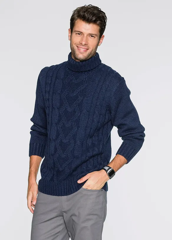 Maglione a collo alto con lavorazione a trecce, bonprix