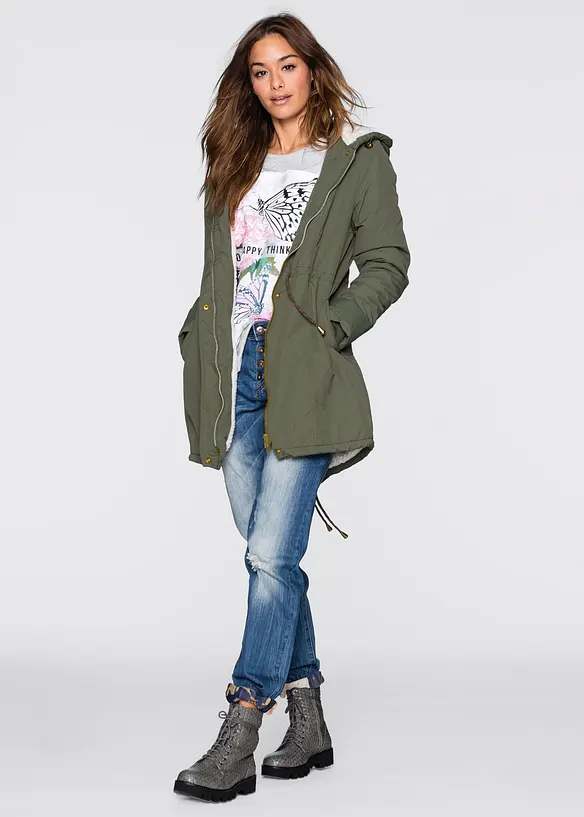 Parka con pile teddy, bonprix