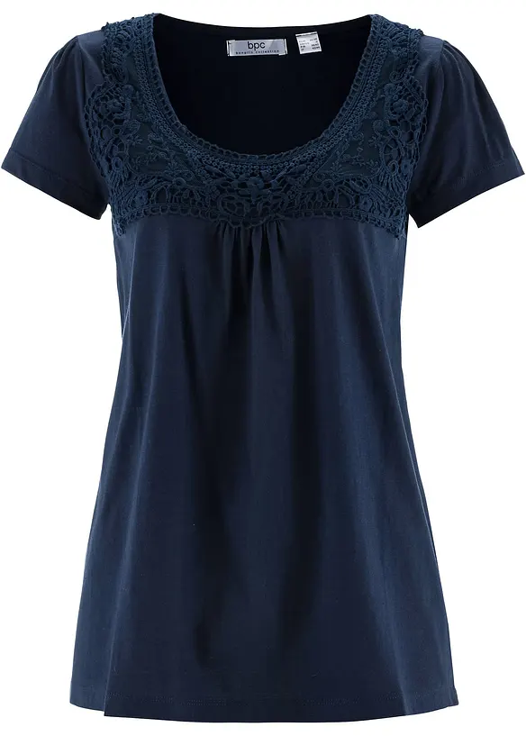 Maglia in cotone con pizzo a maniche corte, bonprix