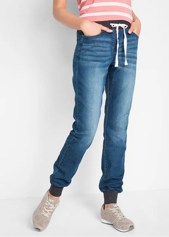 Jeans boyfriend con cinta comoda, vita media, bonprix