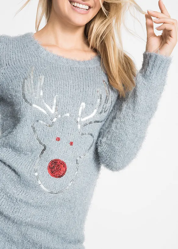 Maglione natalizio con renna di paillettes, bonprix