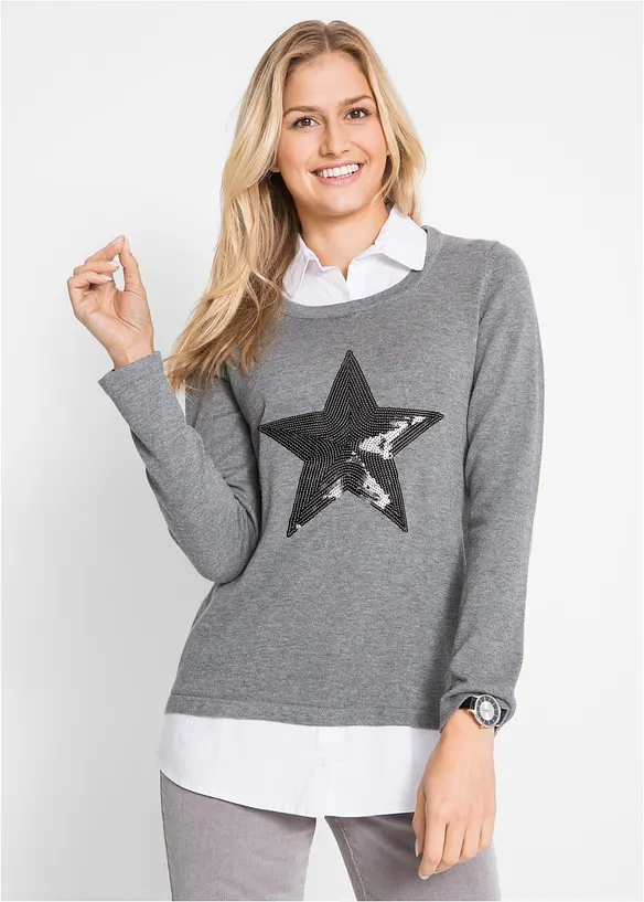 Maglione 2 in 1 con effetto camicia, bpc bonprix collection