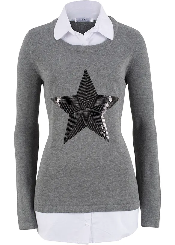 Maglione 2 in 1 con effetto camicia, bpc bonprix collection