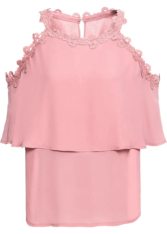 Blusa con cut-out e pizzo, bonprix
