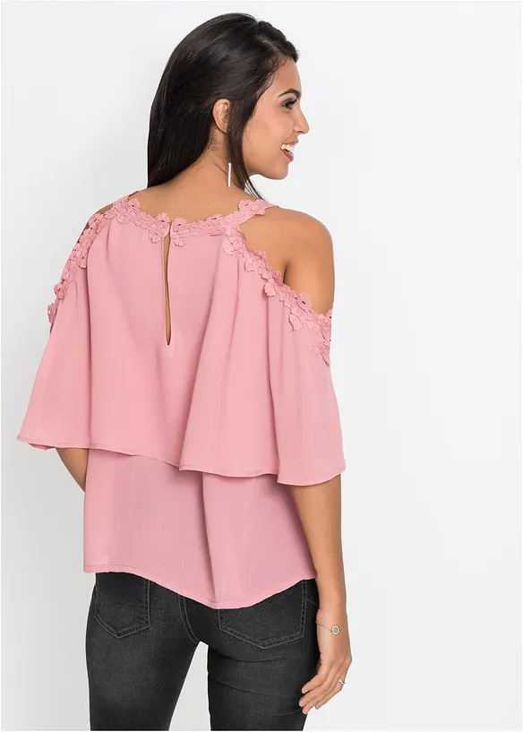 Blusa con cut-out e pizzo, bonprix