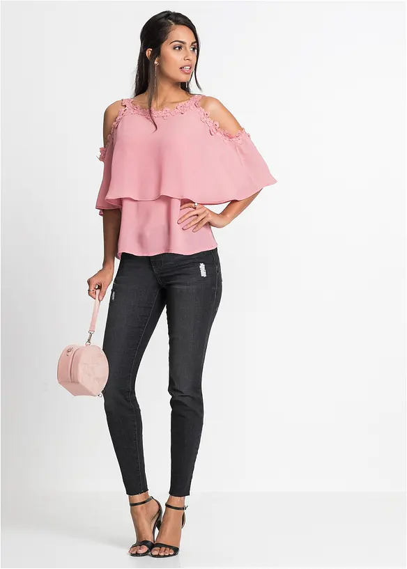Blusa con cut-out e pizzo, bonprix