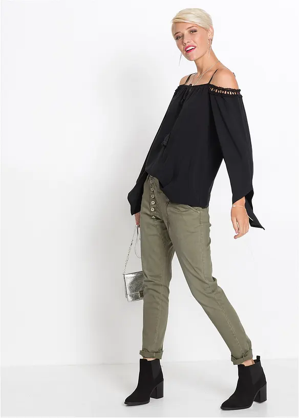Blusa con spalle scoperte in viscosa fluente, bonprix