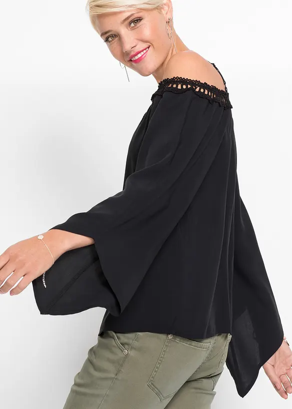 Blusa con spalle scoperte in viscosa fluente, bonprix