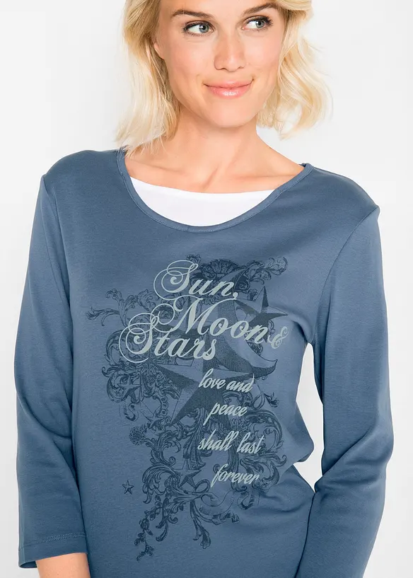 Maglia 2 in 1 in cotone con maniche a 3/4, bonprix