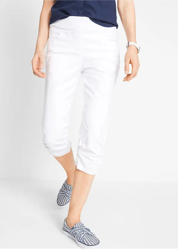 Pantaloni capri di misto cotone con cinta comoda, bonprix