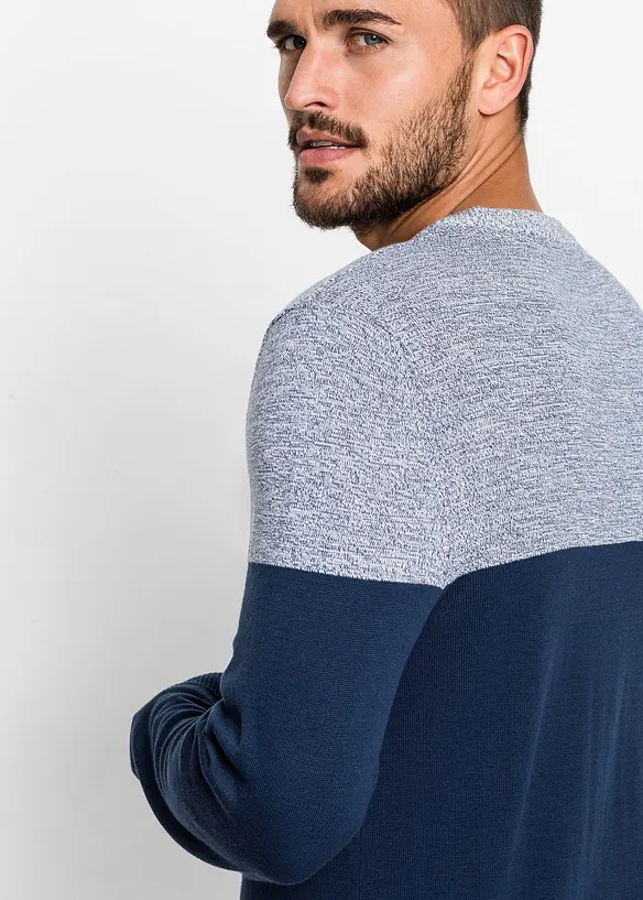 Maglione in filato fine in color block con cotone, bonprix