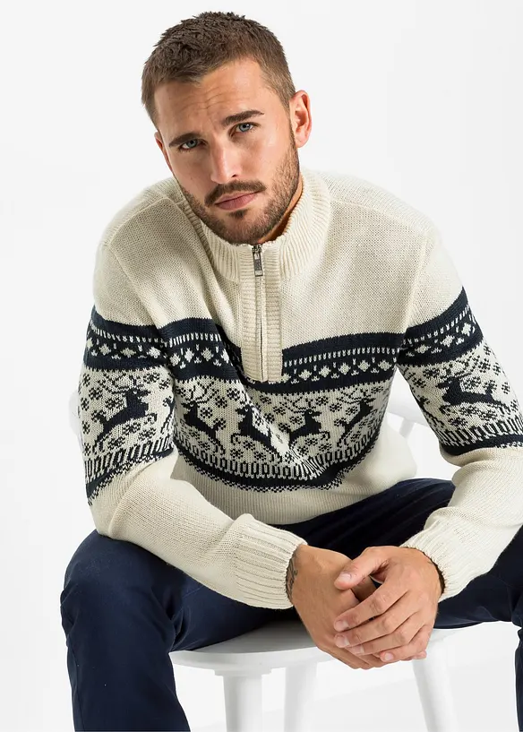 Maglione norvegese con collo e zip, bonprix