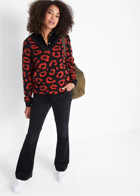 Pantaloni in velluto elasticizzato, flared, John Baner JEANSWEAR