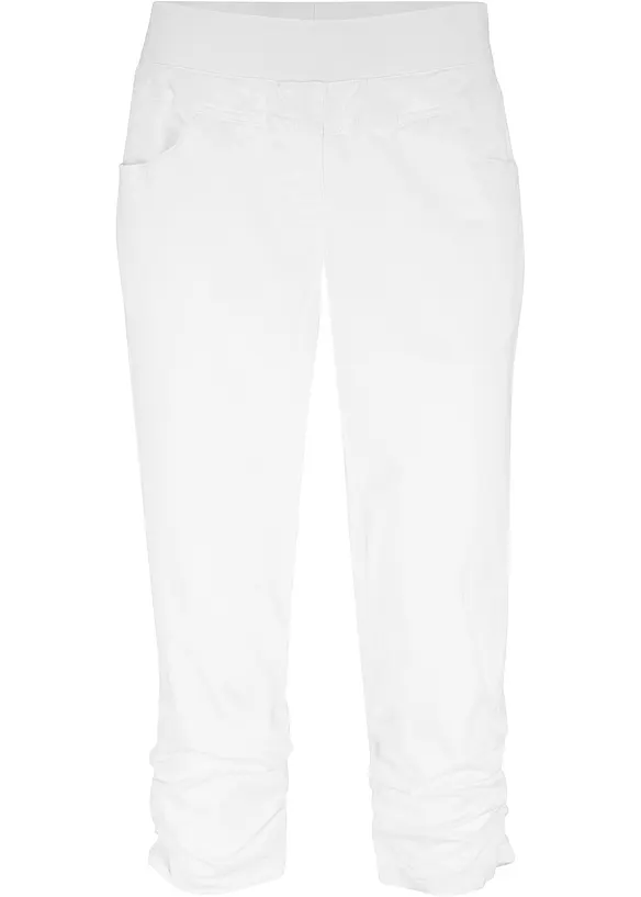 Pantaloni capri di misto cotone con cinta comoda, bonprix