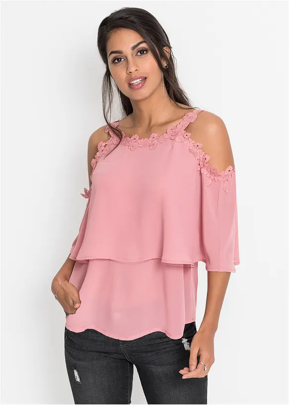 Blusa con cut-out e pizzo, bonprix