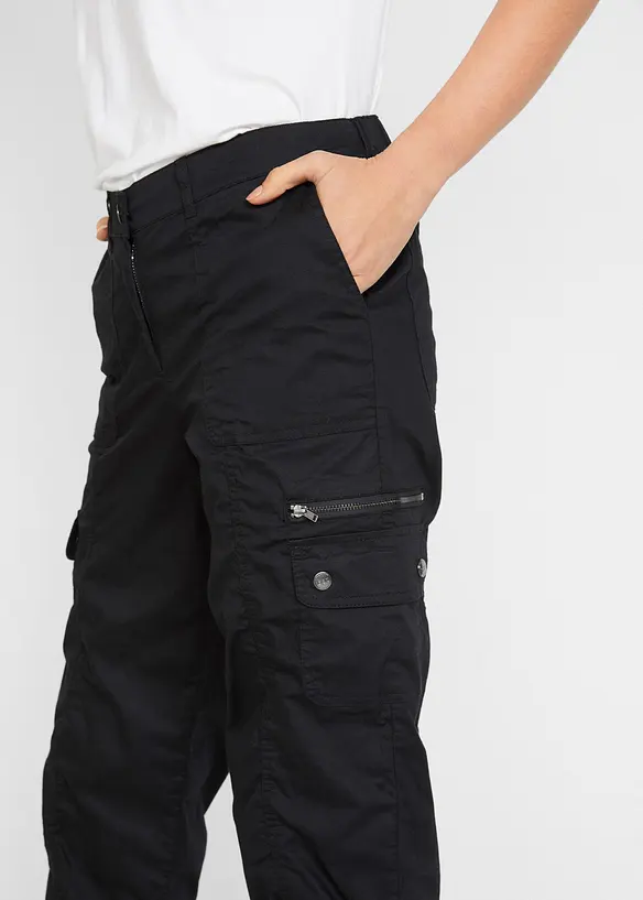 Pantaloni cargo in cotone, vita media, bonprix