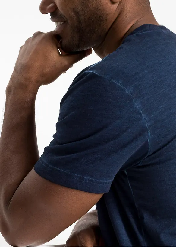 Maglia serafino a maniche corte in puro cotone effetto lavato, bonprix