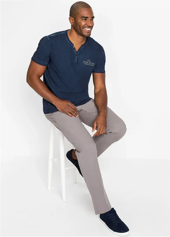 Maglia serafino a maniche corte in puro cotone effetto lavato, bonprix